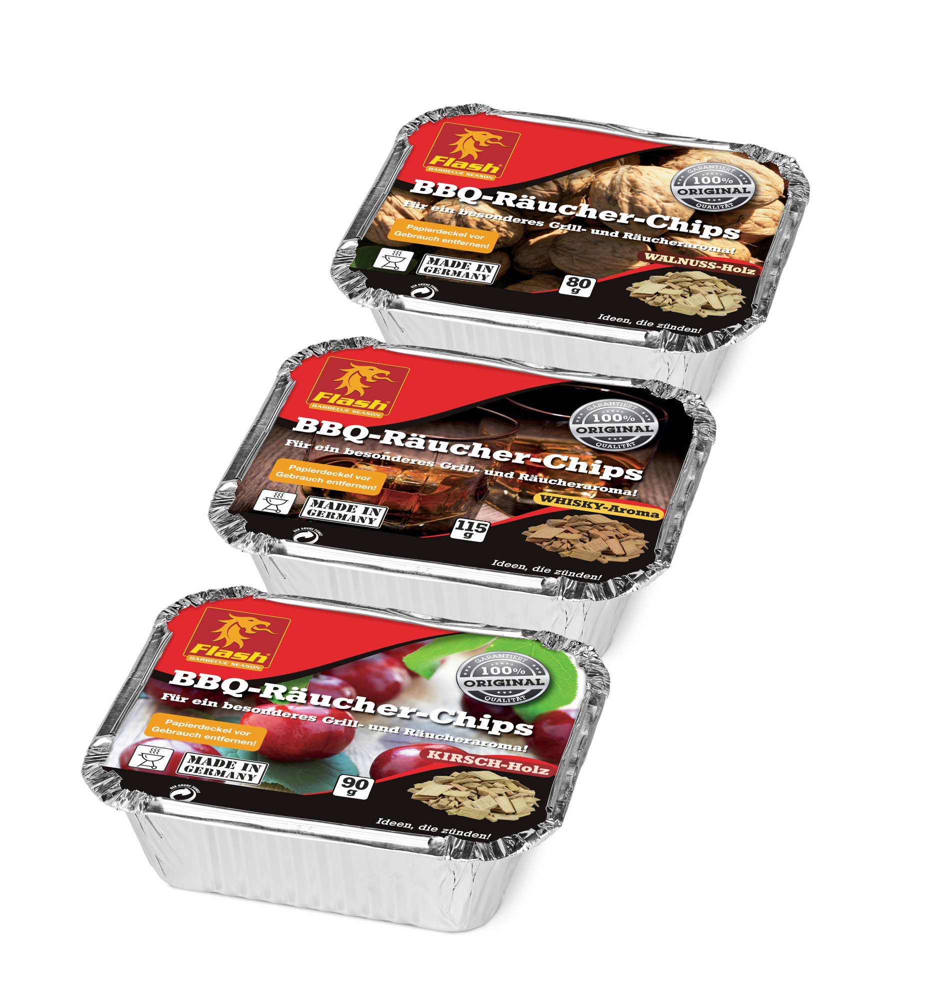 FLASH Räucher-Chips Probierpack Whisky – Kirsche – Walnuss