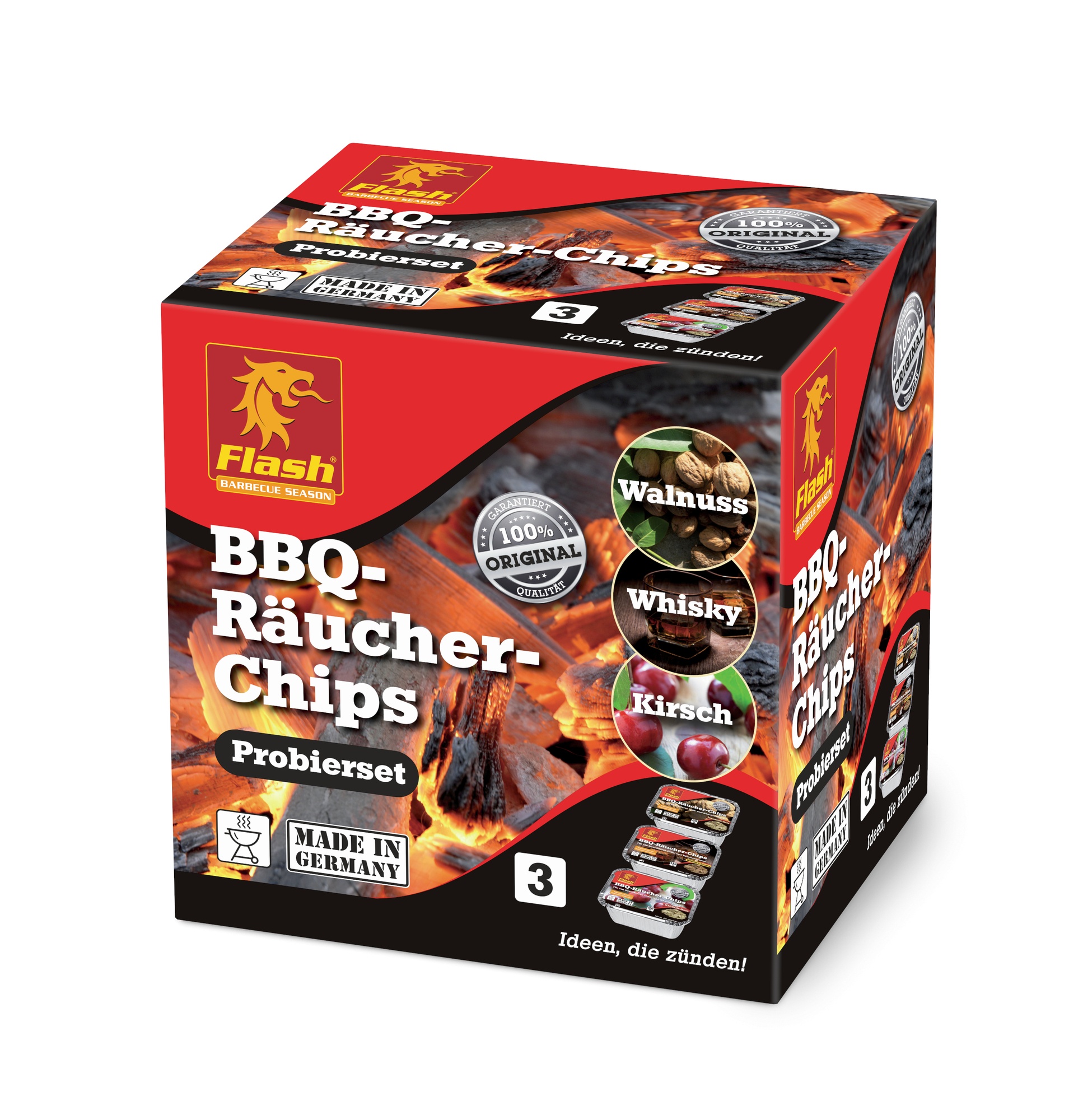 FLASH Räucher-Chips Probierpack Whisky – Kirsche – Walnuss