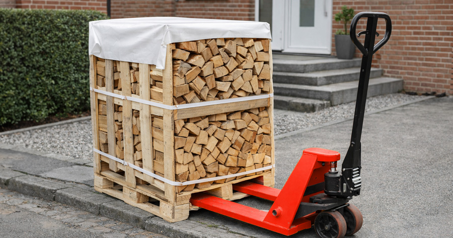 Anlieferung von Brennholz für die Einlagerung